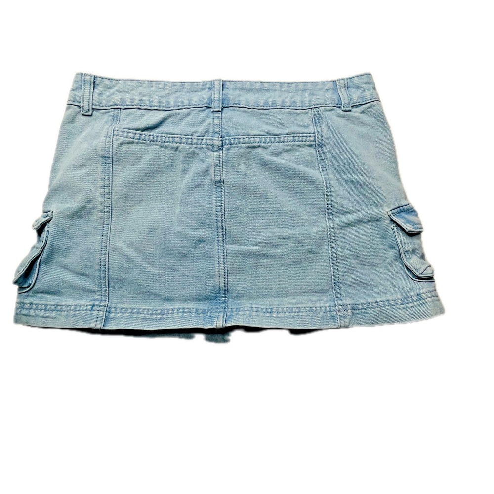Women's Light Wash Denim Cargo Mini Skirt Utility Pocket Y2K Size 14 Waist 28" - Picture 10 of 13